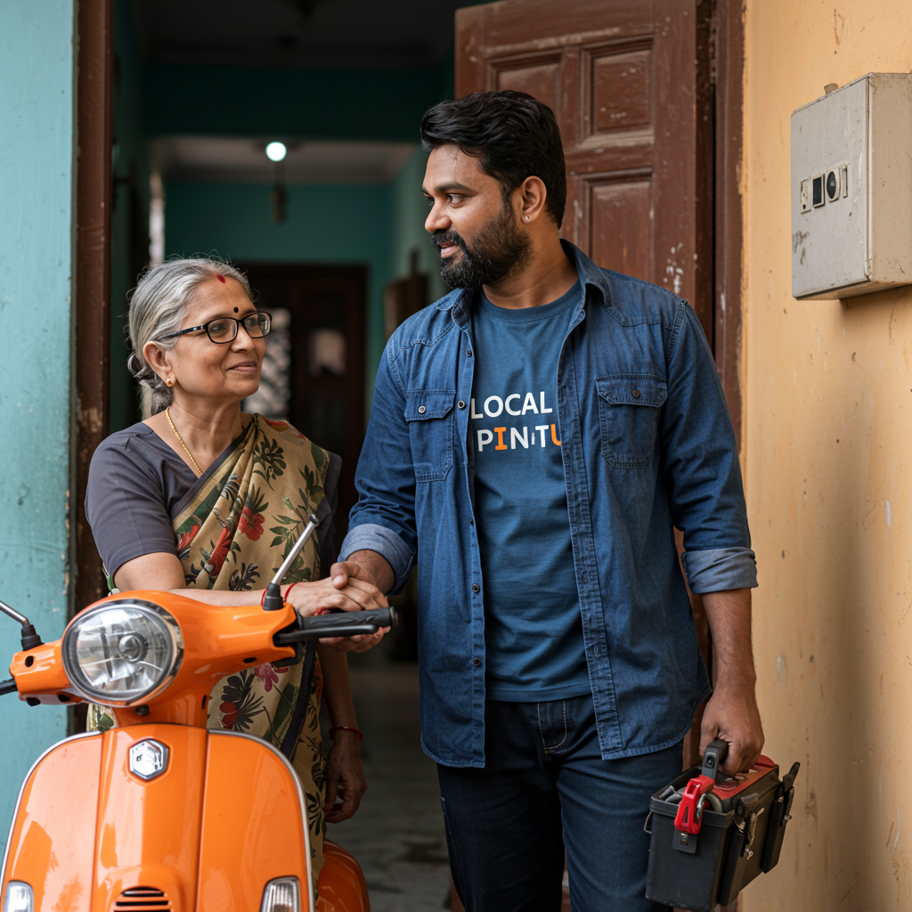 Appliance repair service ads feature a refrigerator, stove, microwave, and washing machine with 